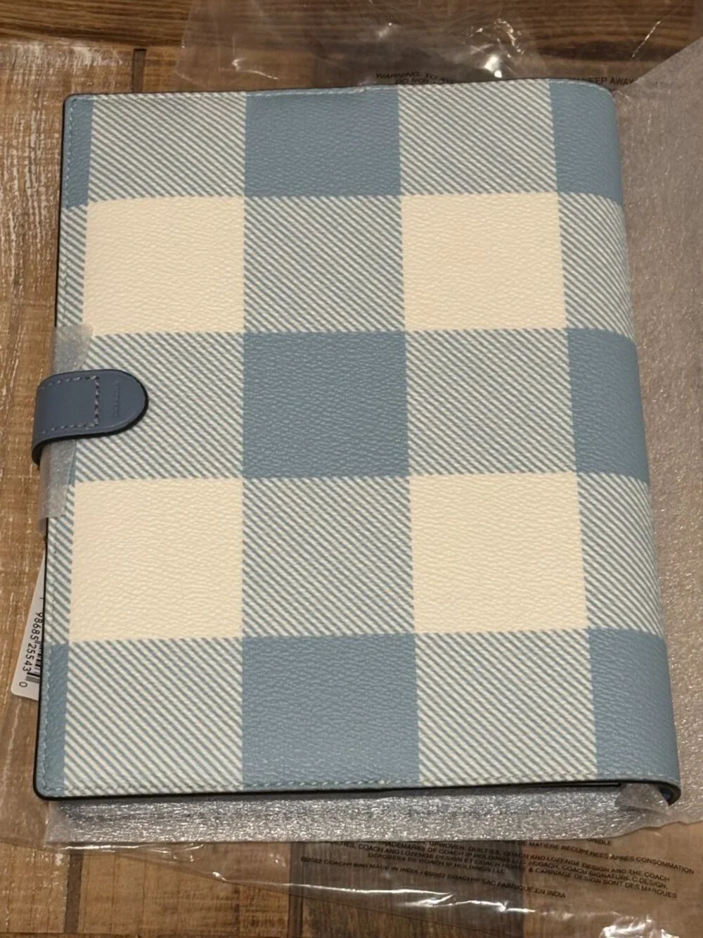 2026 Coach Notebook With Gingham Print | Blue/White CFA43 NWT